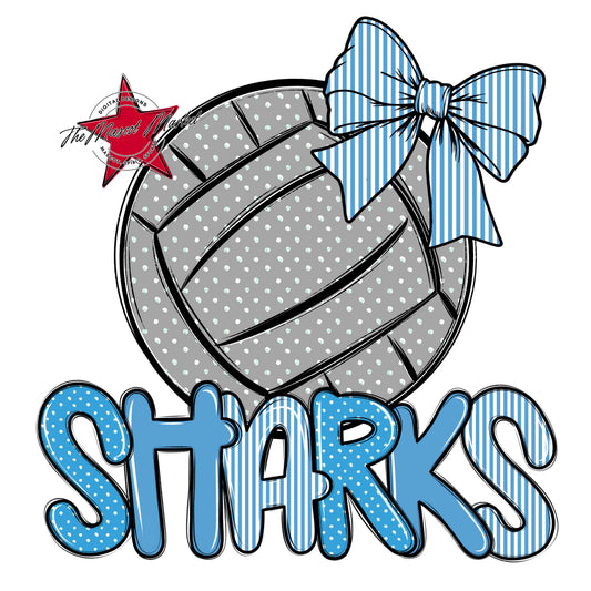 Sharks Volleyball Spirit Design-Carolina Blue