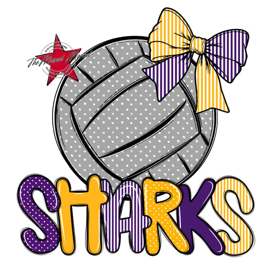 Sharks Volleyball Spirit Design-Purple & Yellow