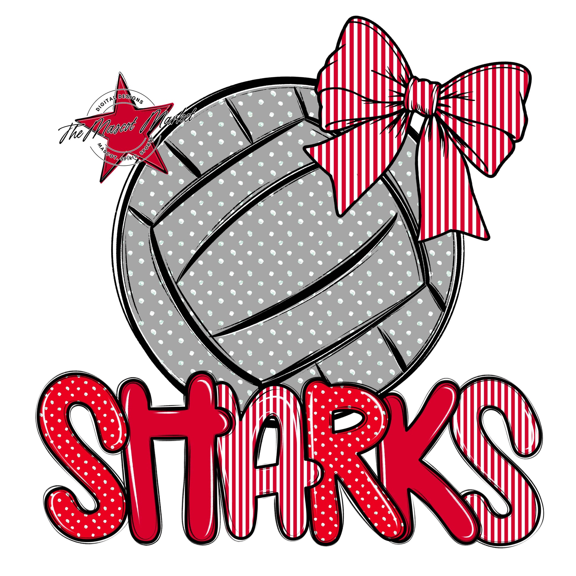 Sharks Volleyball Spirit Design-Red