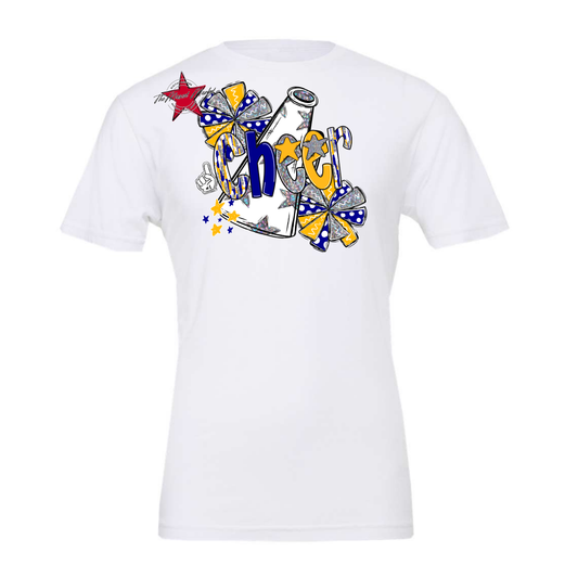 Cheer White Megaphone Scrape-Blue-Yellow