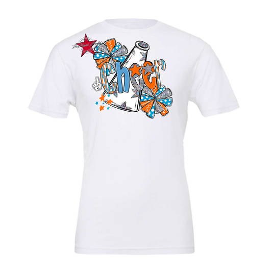 Cheer White Megaphone Scrape-Carolina Blue-Orange