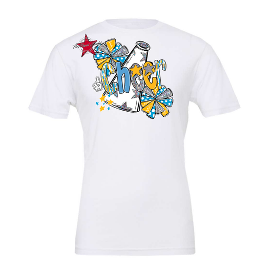 Cheer White Megaphone Scrape-Carolina Blue-Yellow