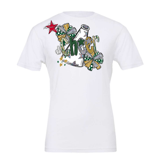 Cheer White Megaphone Scrape-Green-Gold