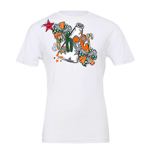 Cheer White Megaphone Scrape-Green-Orange