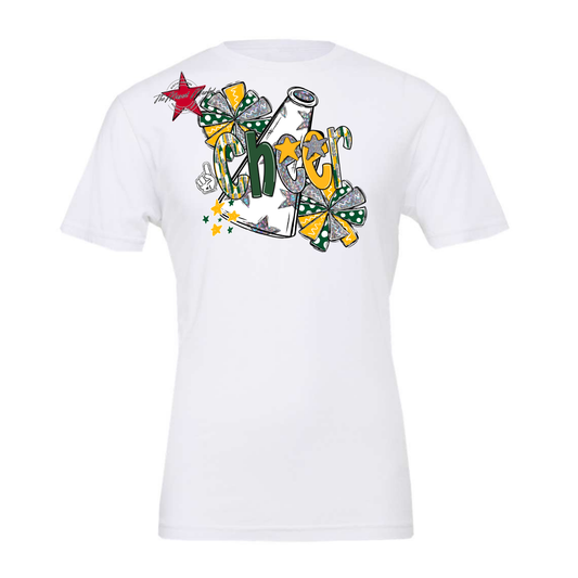 Cheer White Megaphone Scrape-Green-Yellow