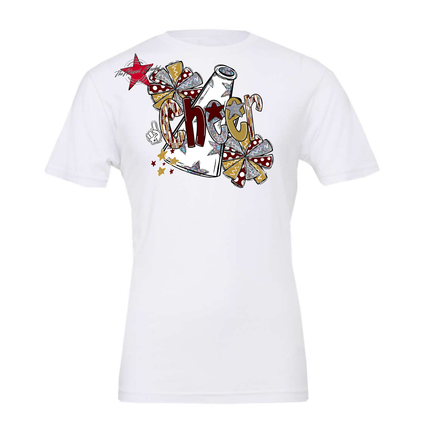 Cheer White Megaphone Scrape-Maroon-Gold