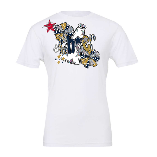 Cheer White Megaphone Scrape-Navy-Gold