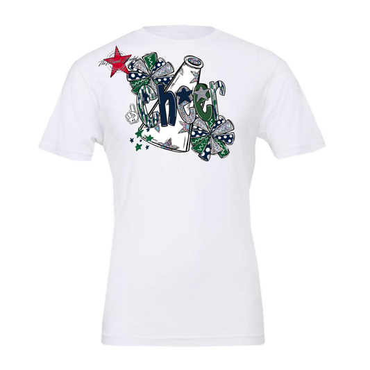 Cheer White Megaphone Scrape-Navy-Green
