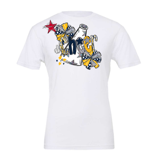 Cheer White Megaphone Scrape-Navy-Yellow