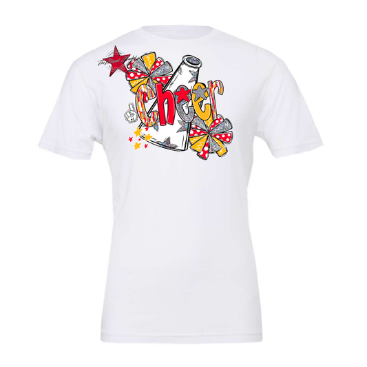 Cheer White Megaphone Scrape-Red-Yellow