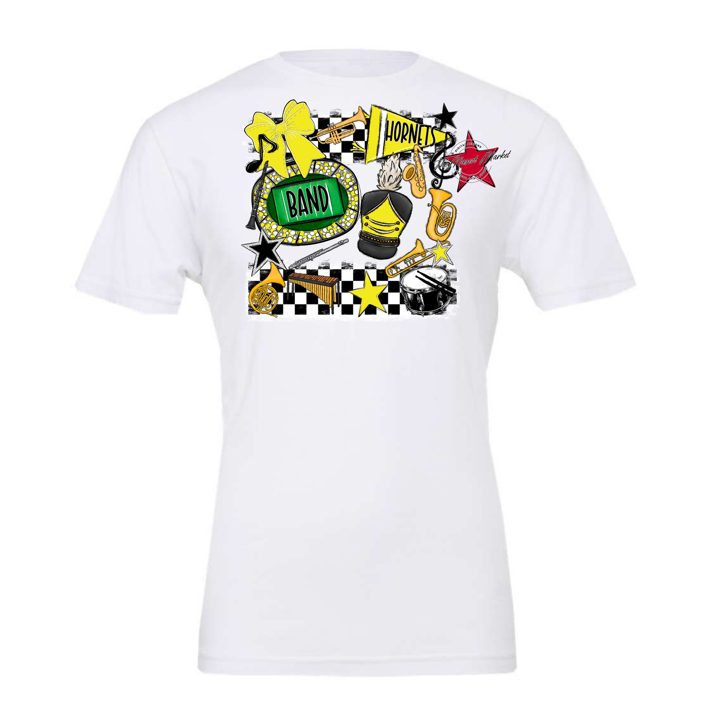 Hornets Checkers Band Spirit Design-Bright Yellow