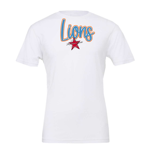 Lions Faux Chenille Patch-Carolina Blue-Orange