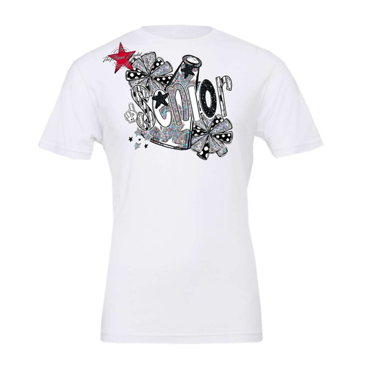 Senior Cheer Megaphone Scrape Holigraphic-Black & White