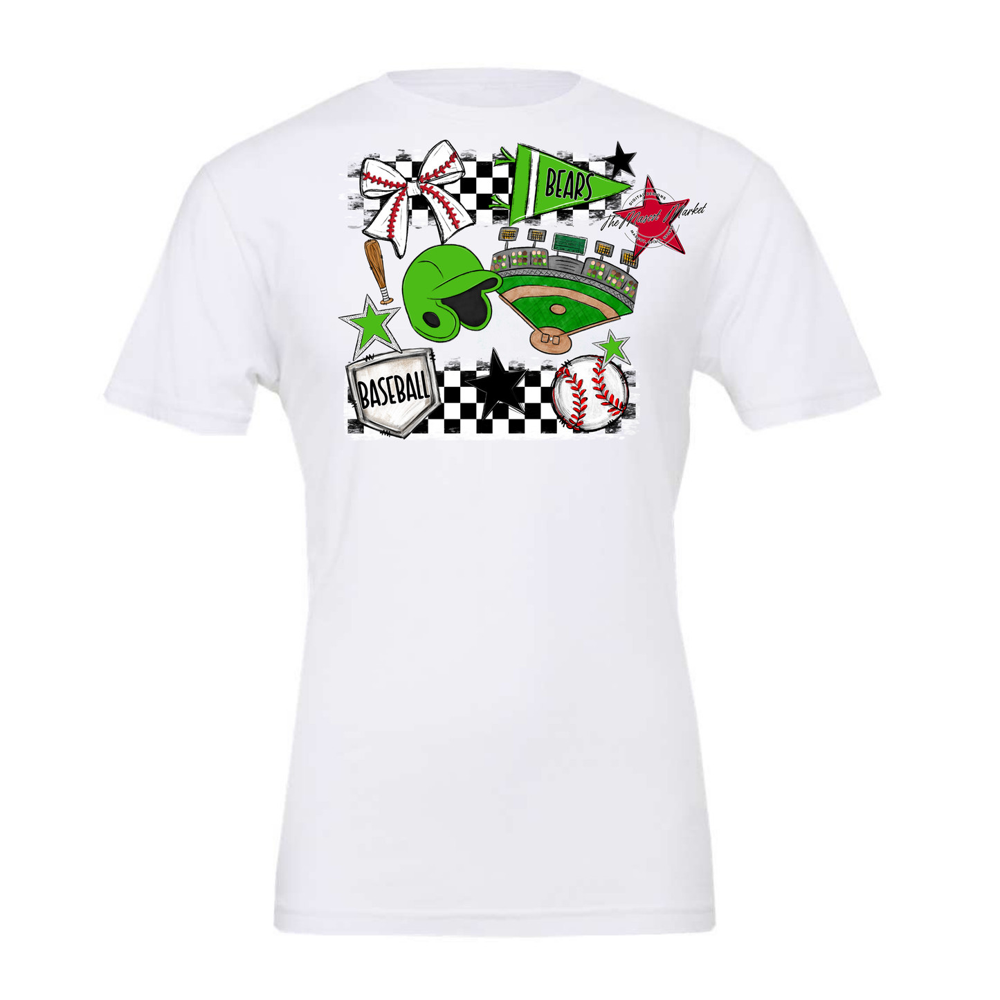 Bears Baseball Checkers Design-Bright Green