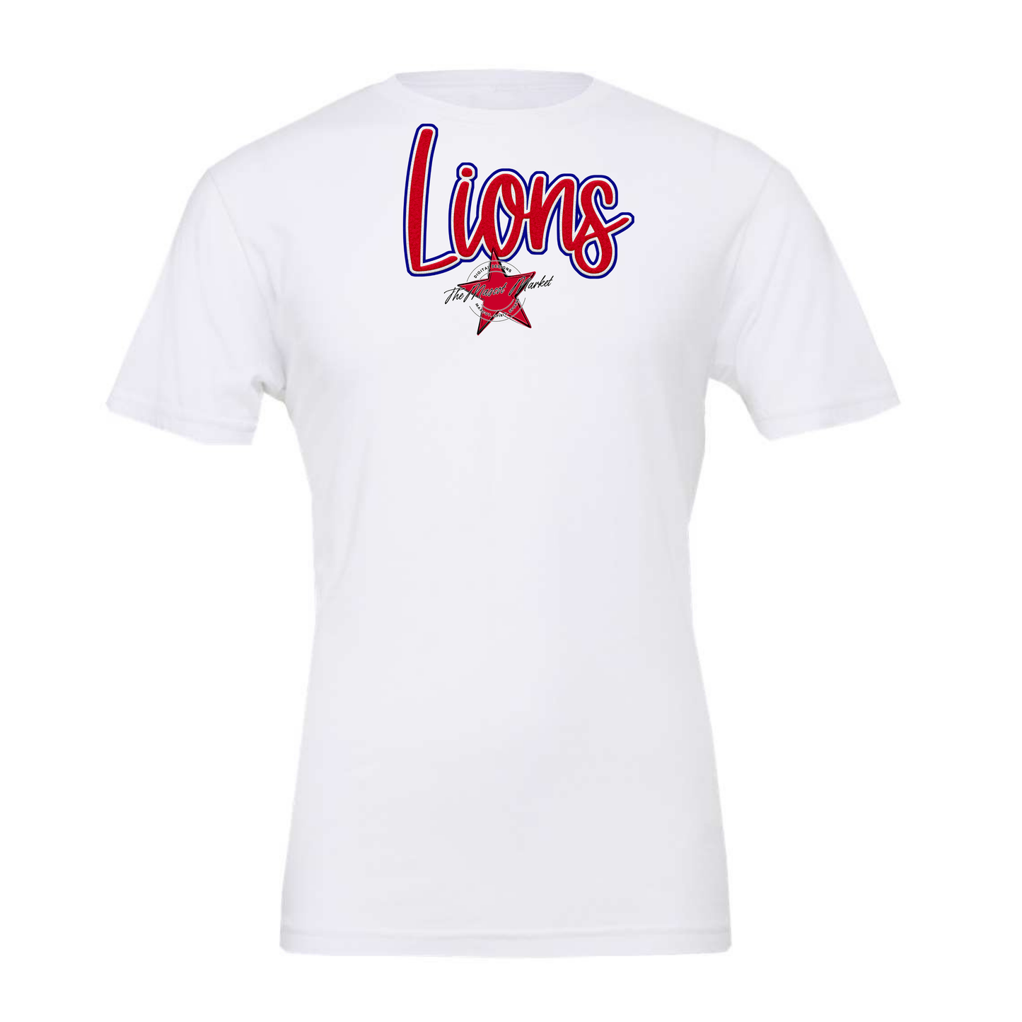 Lions Faux Chenille Patch-Blue-Red