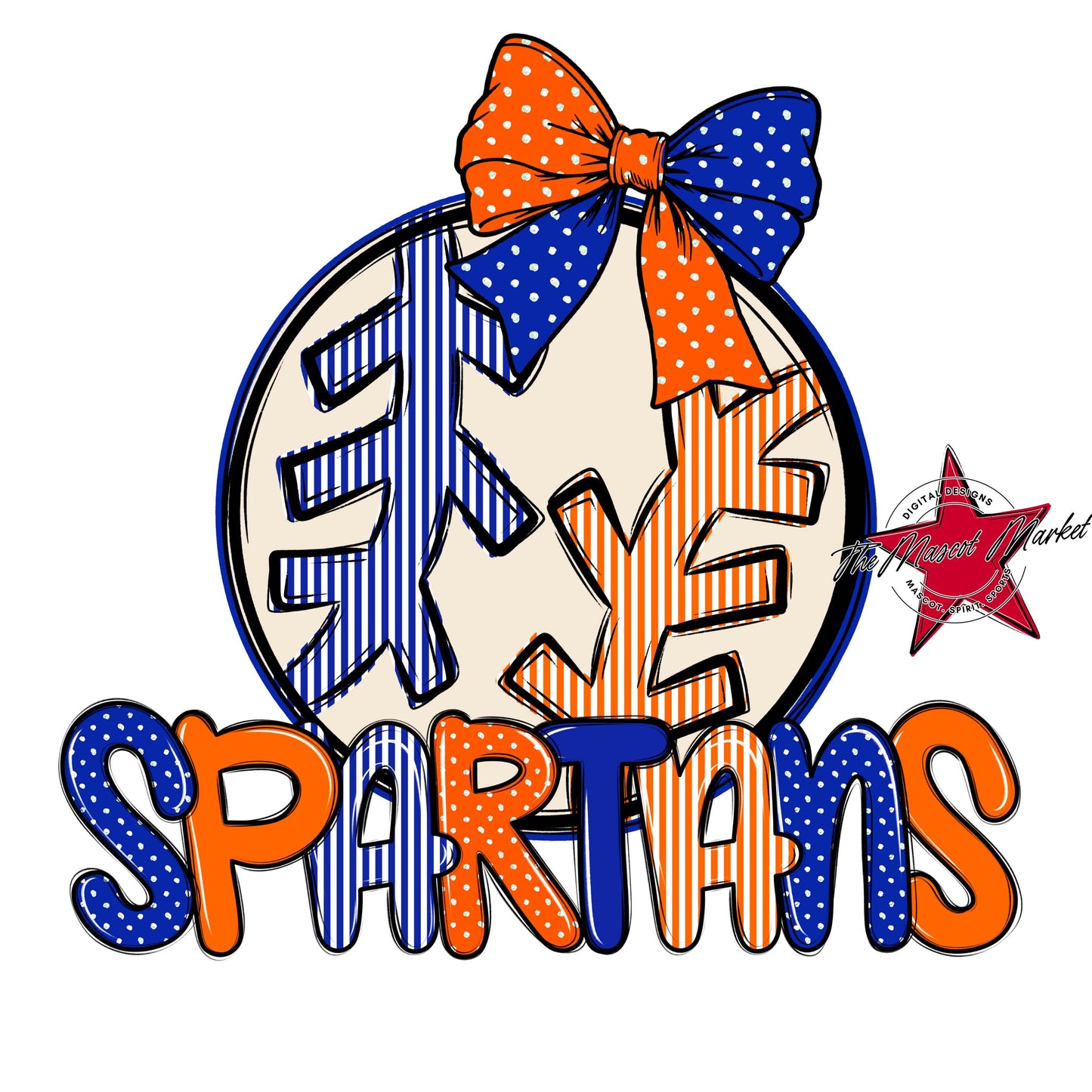 Spartans Baseball-Softball Spirit Design-Royal Blue & Orange