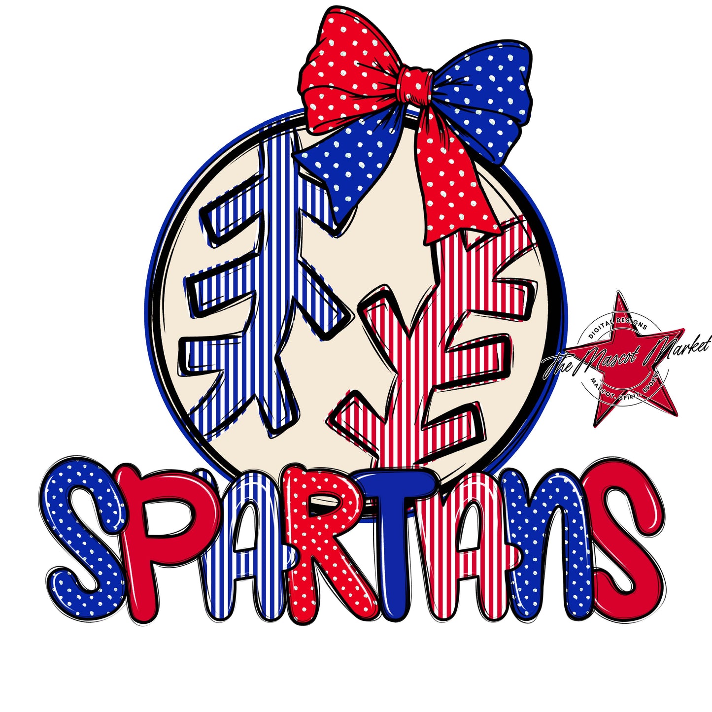 Spartans Baseball-Softball Spirit Design-Royal Blue & Red