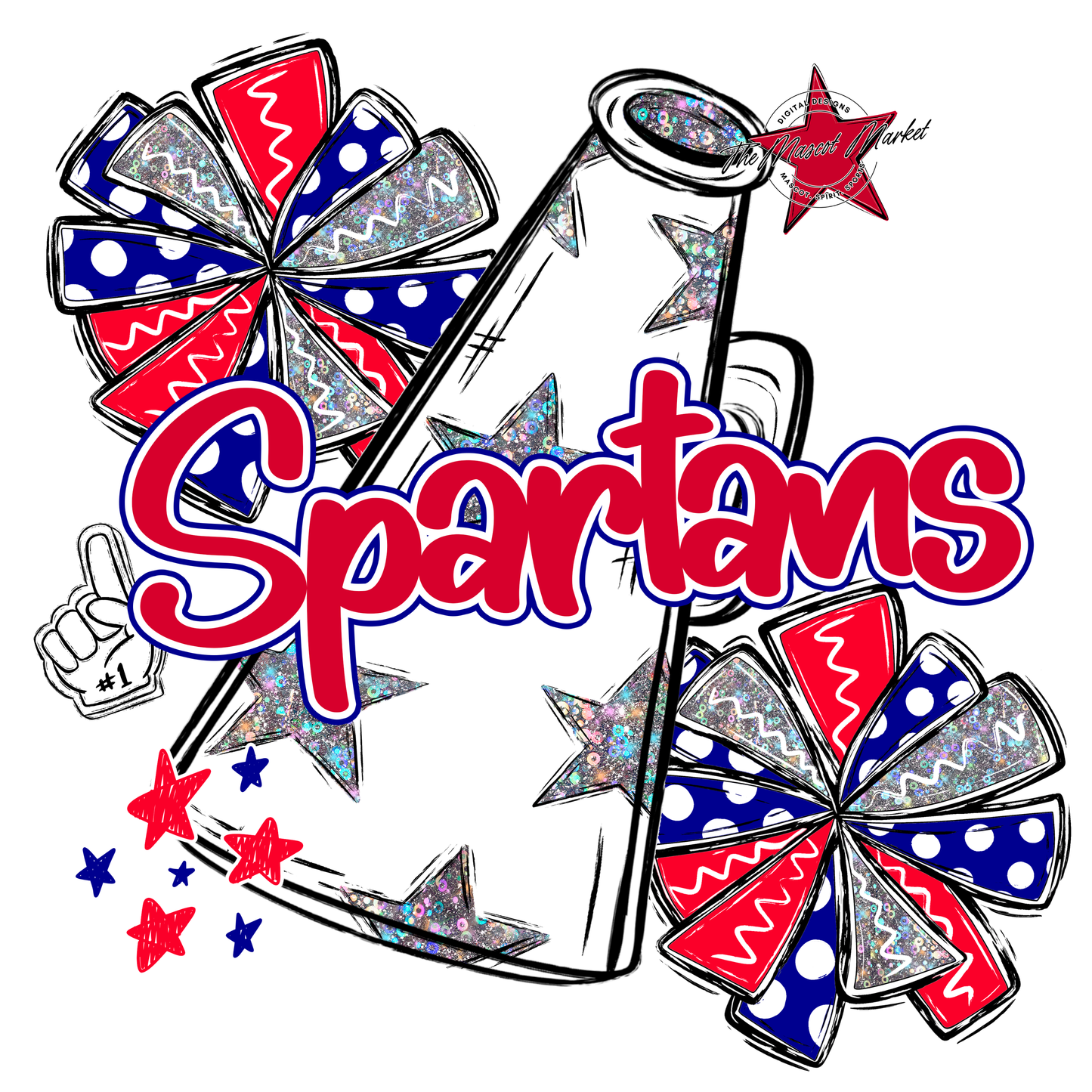 Spartans Alpha Megaphone Design-Blue-Red