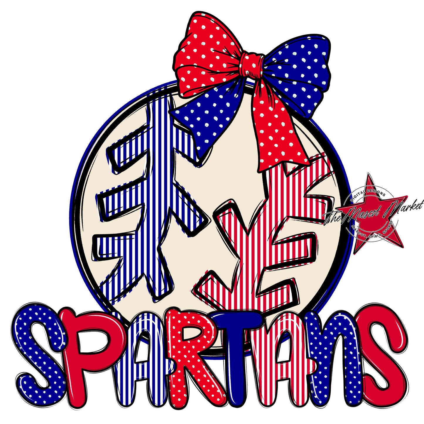 Spartans Baseball-Softball Spirit Design-Blue & Red