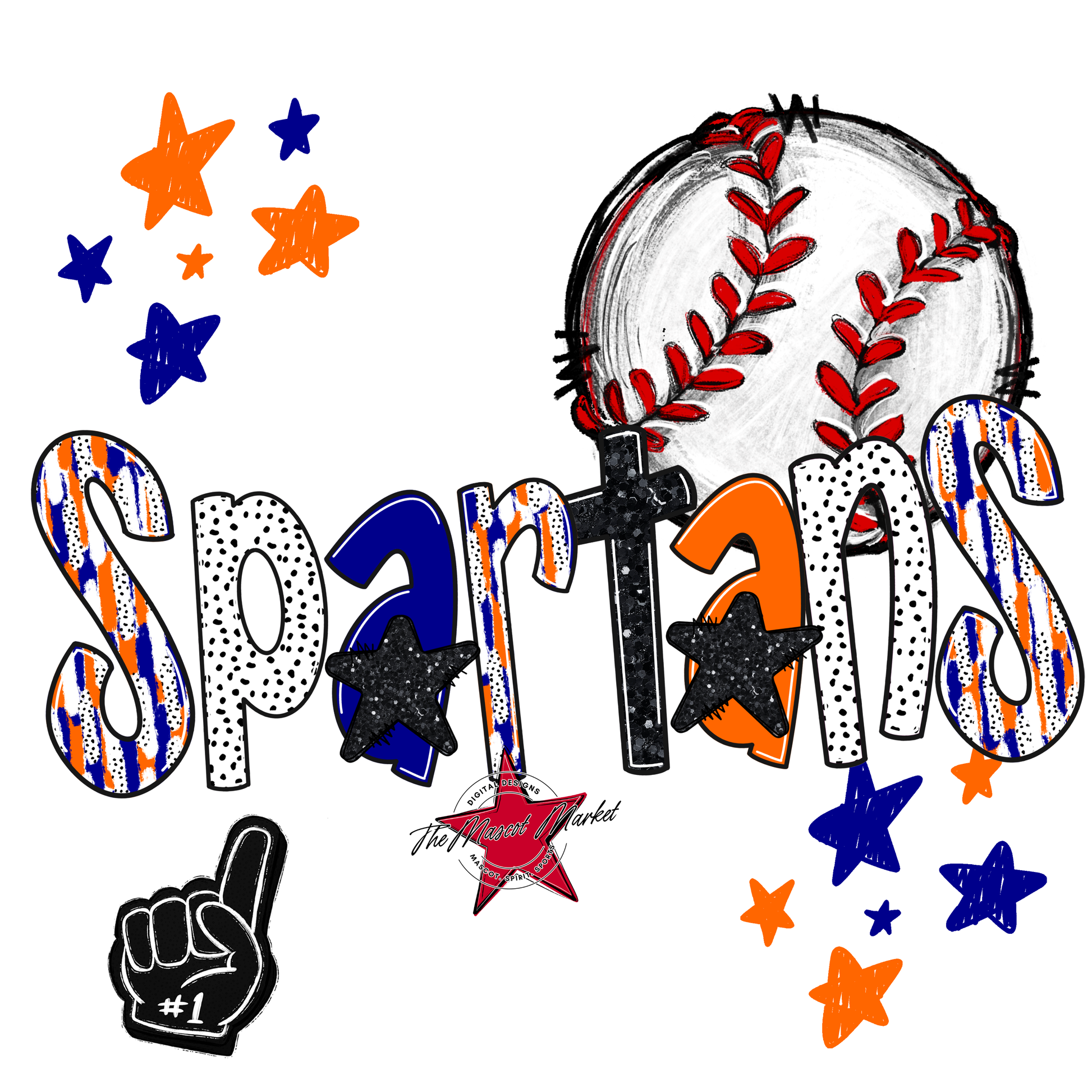 Spartans Baseball Scrape-Blue-Orange
