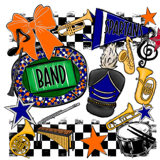 Spartans Checkers Band Spirit Design-Blue-Orange