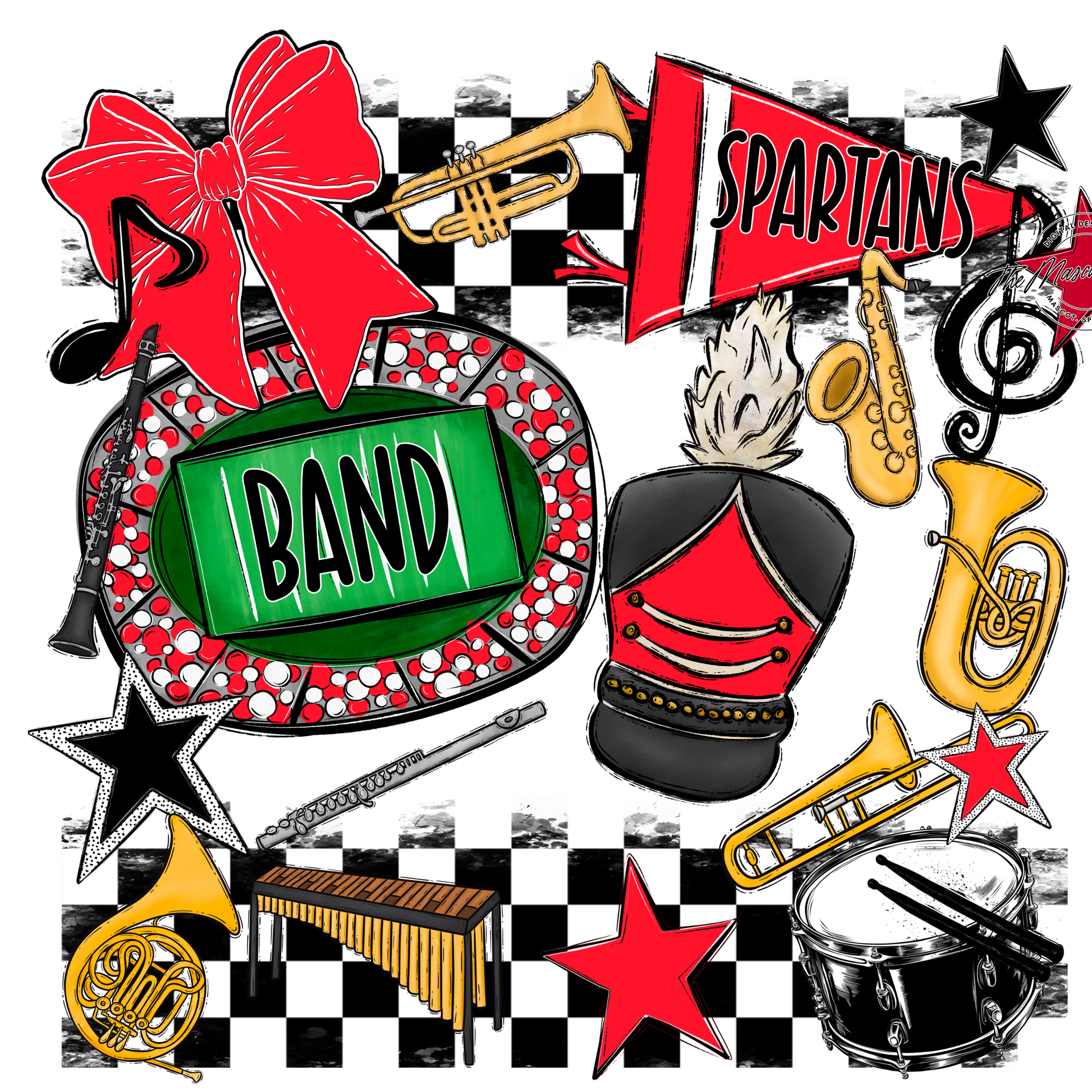 Spartans Checkers Band Spirit Design-Bright Red