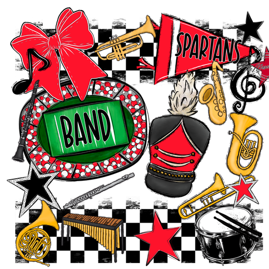 Spartans Checkers Band Spirit Design-Bright Red