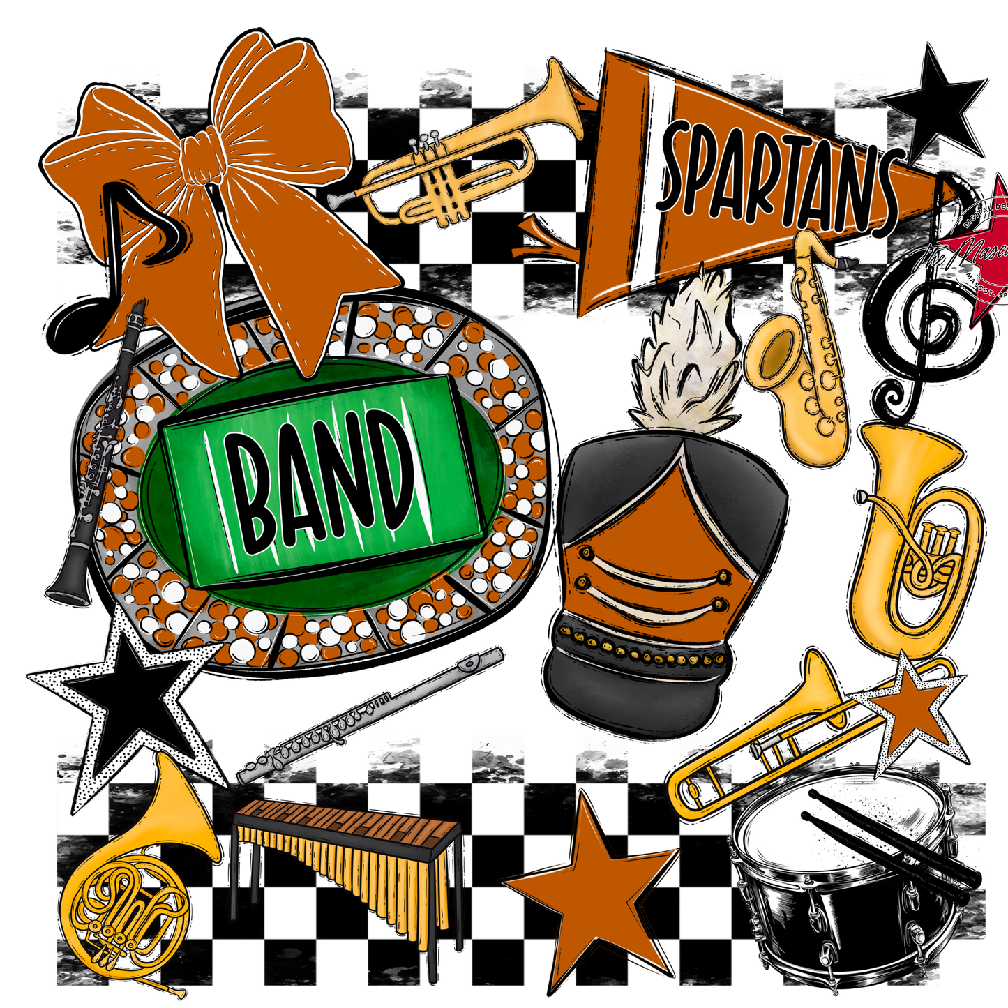 Spartans Checkers Band Spirit Design-Burnt Orange