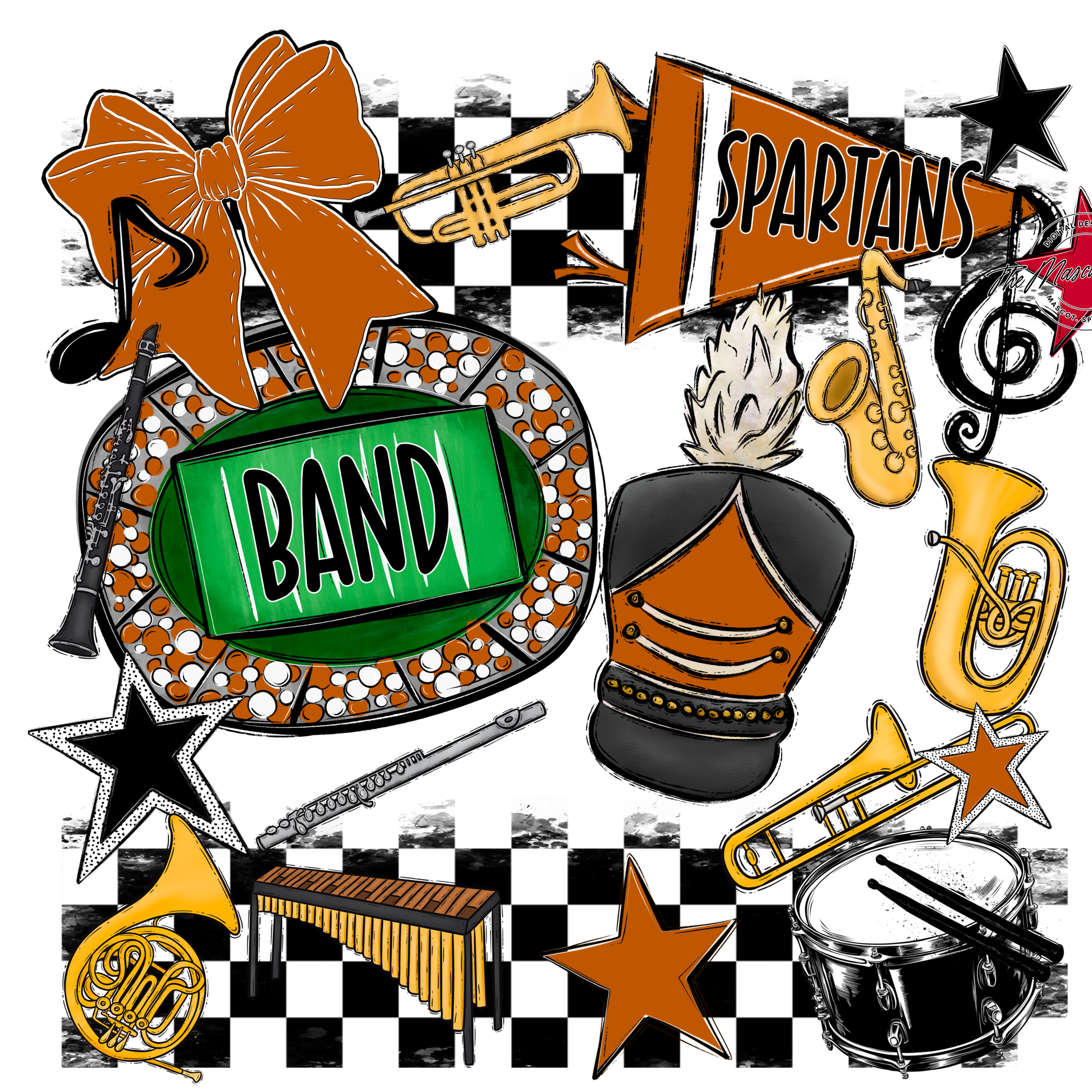 Spartans Checkers Band Spirit Design-Burnt Orange