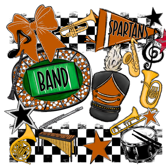 Spartans Checkers Band Spirit Design-Burnt Orange
