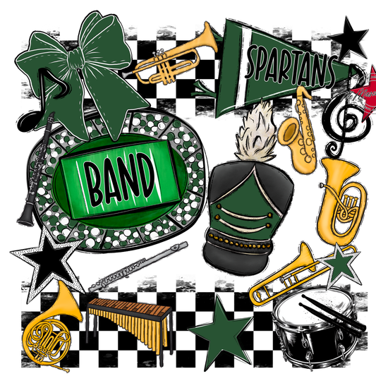 Spartans Checkers Band Spirit Design-Green