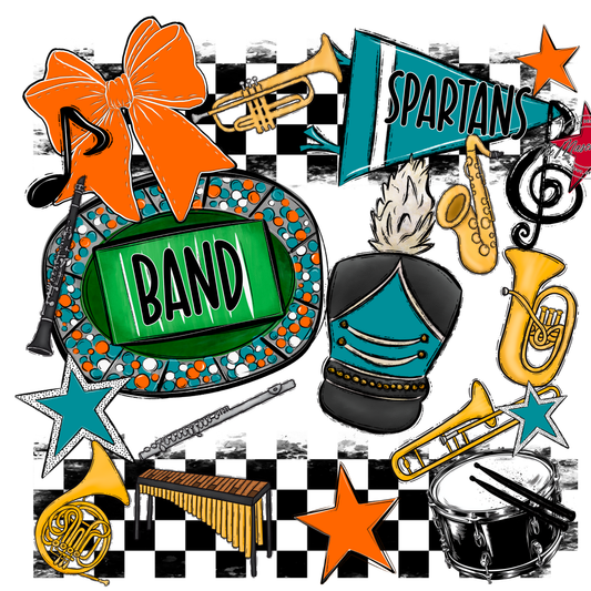 Spartans Checkers Band Spirit Design-Orange