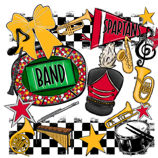 Spartans Checkers Band Spirit Design-Red-Yellow