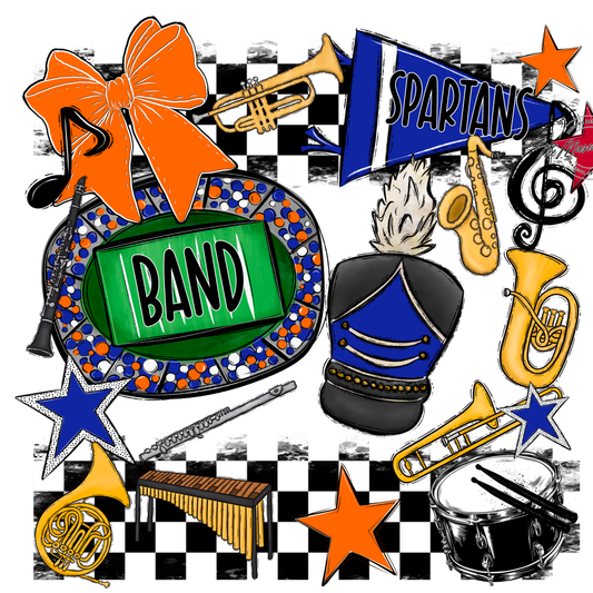 Spartans Checkers Band Spirit Design-Royal Blue-Orange