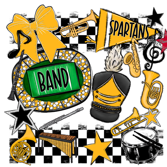 Spartans Checkers Band Spirit Design-Yellow