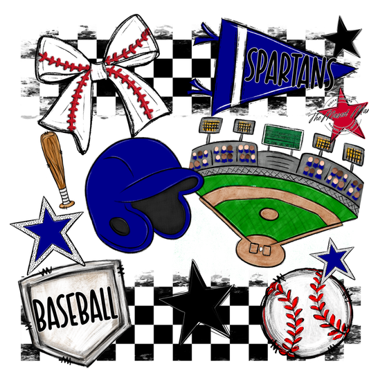 Spartans Checkers Baseball Spirit Design-Blue