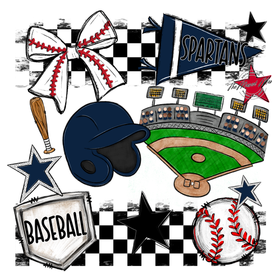 Spartans Checkers Baseball Spirit Design-Navy