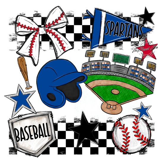 Spartans Checkers Baseball Spirit Design-Off Blue