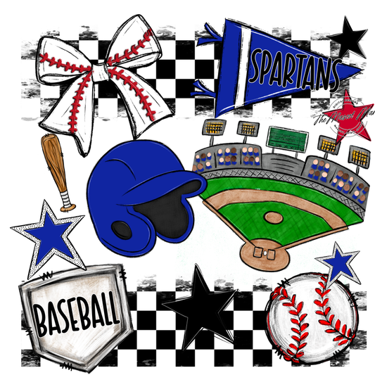 Spartans Checkers Baseball Spirit Design-Royal Blue