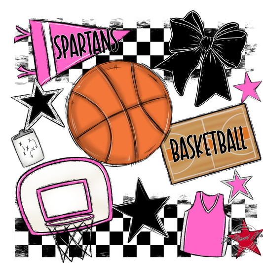 Spartans Checkers Basketball Spirit Design-Baby Pink