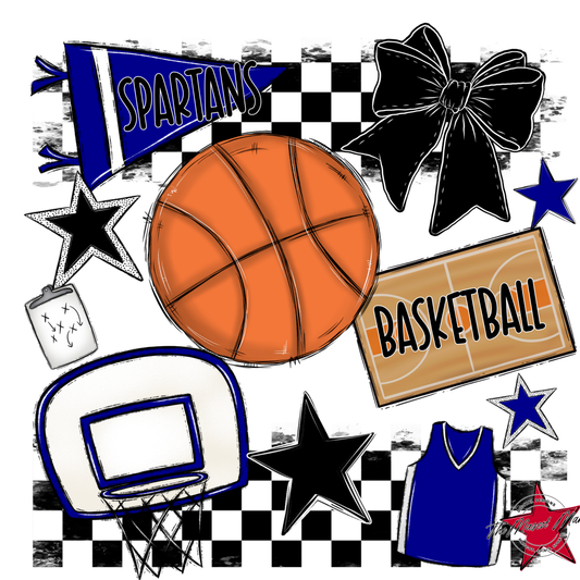 Spartans Checkers Basketball Spirit Design-Blue