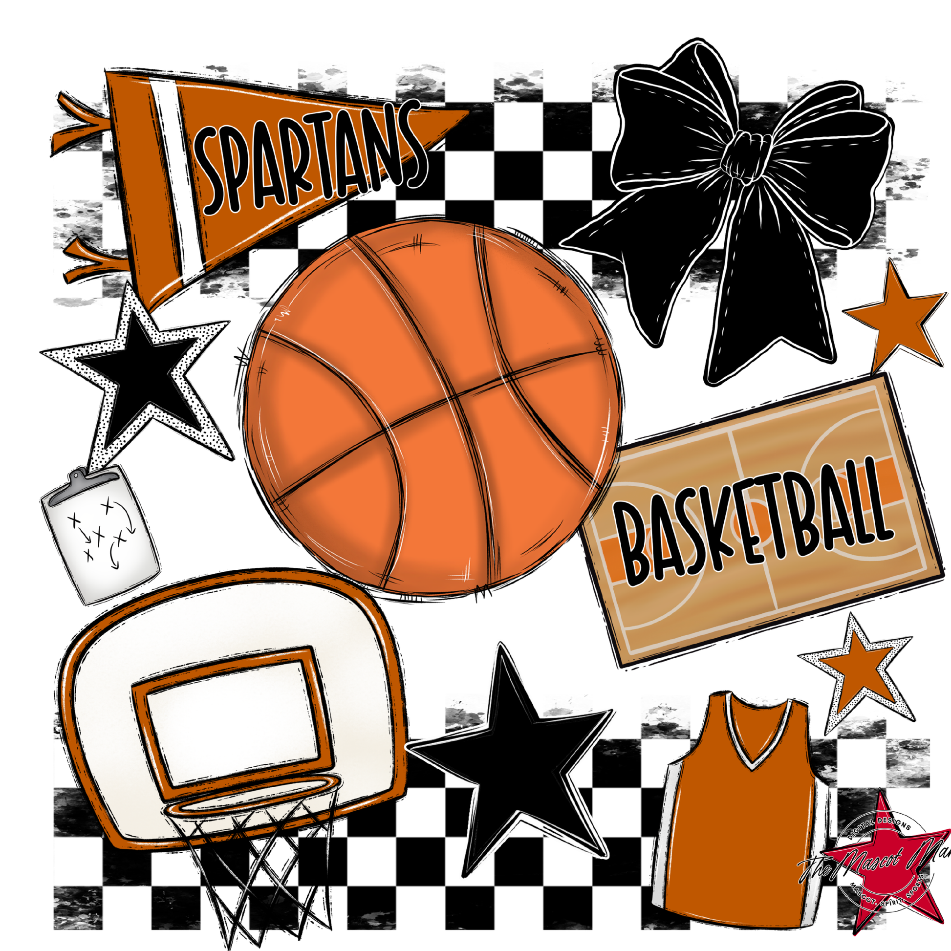 Spartans Checkers Basketball Spirit Design-Burnt Orange