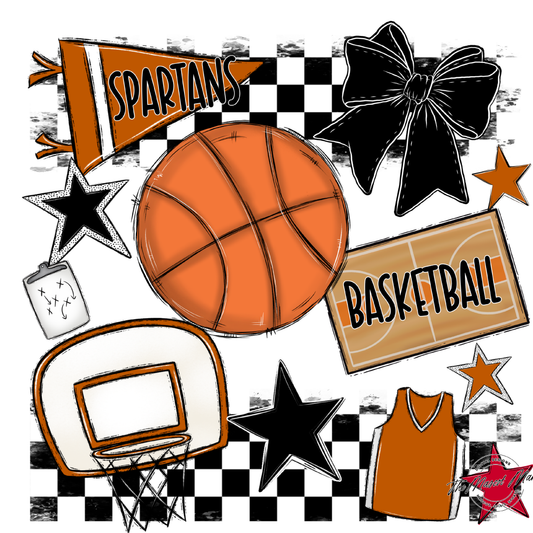 Spartans Checkers Basketball Spirit Design-Burnt Orange