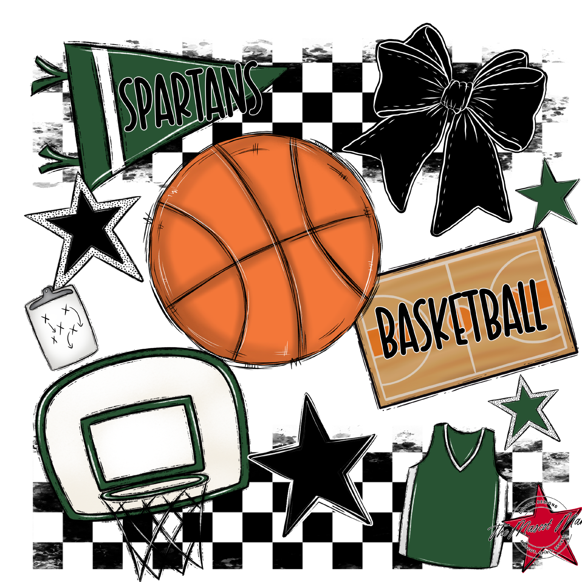 Spartans Checkers Basketball Spirit Design-Green