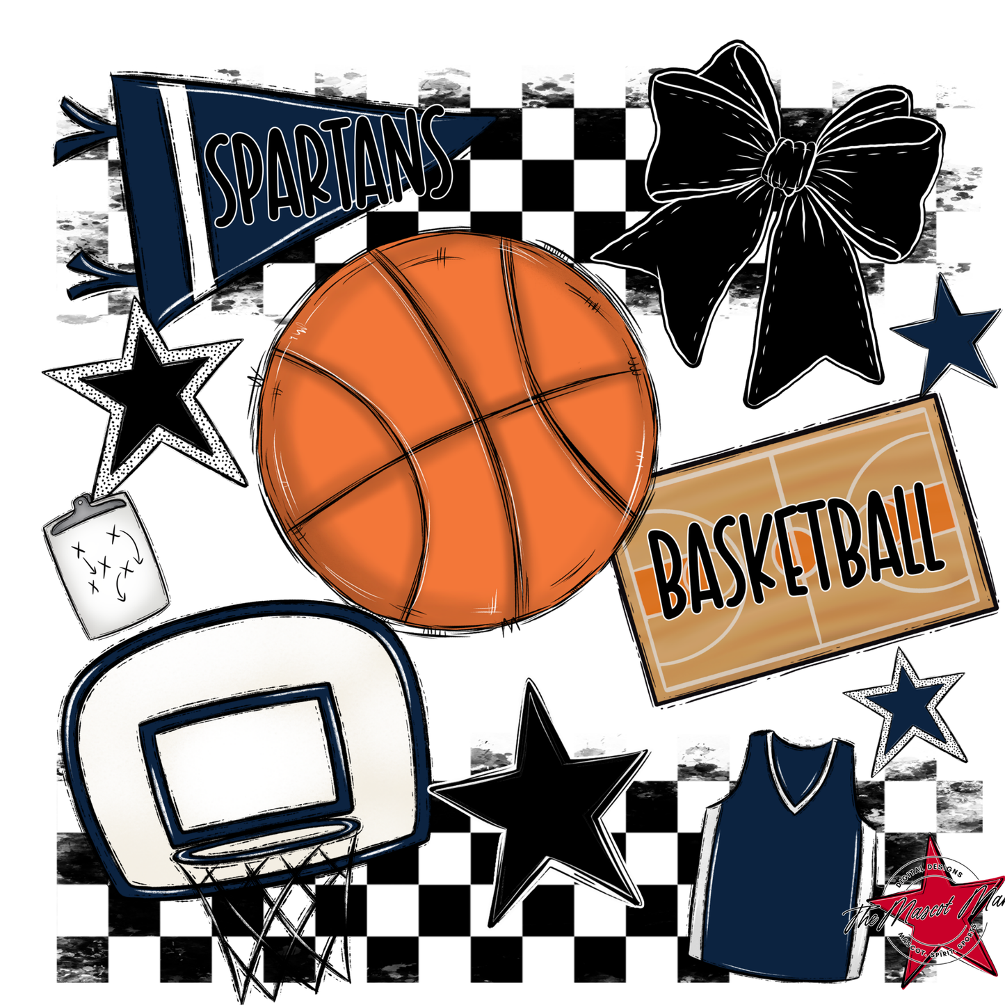 Spartans Checkers Basketball Spirit Design-Navy