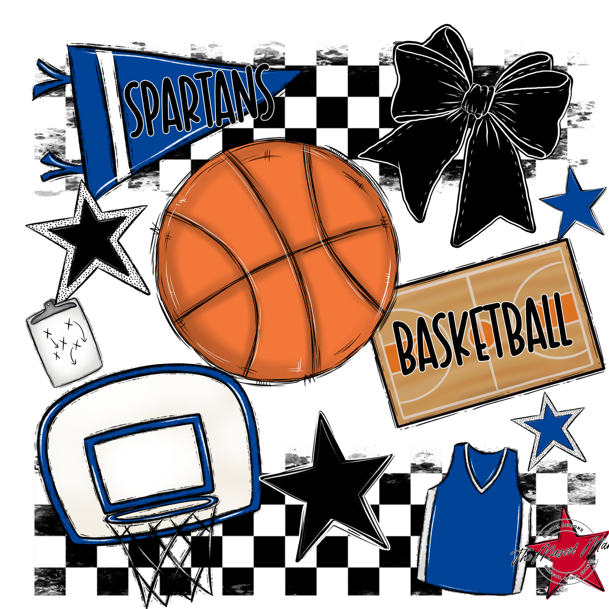 Spartans Checkers Basketball Spirit Design-Off Blue