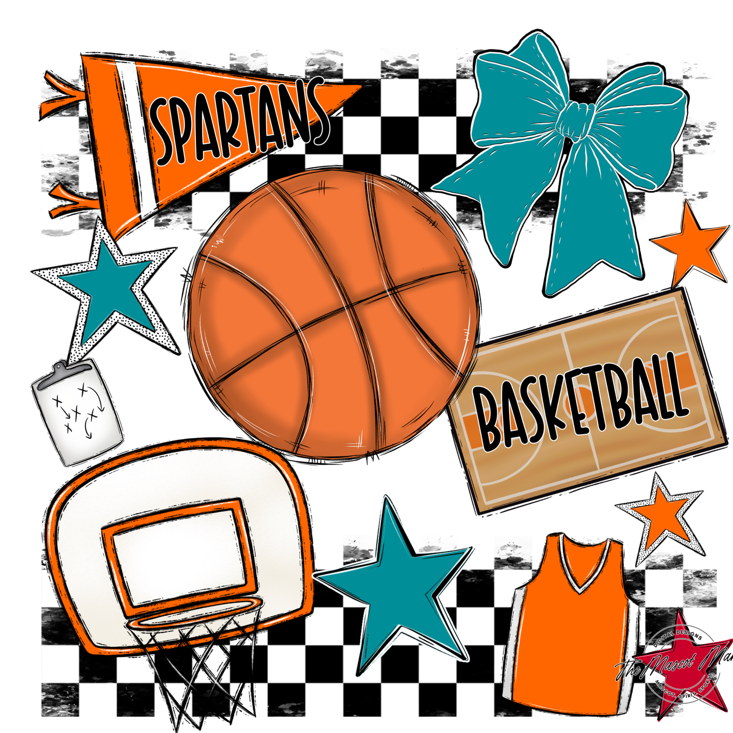 Spartans Checkers Basketball Spirit Design-Orange