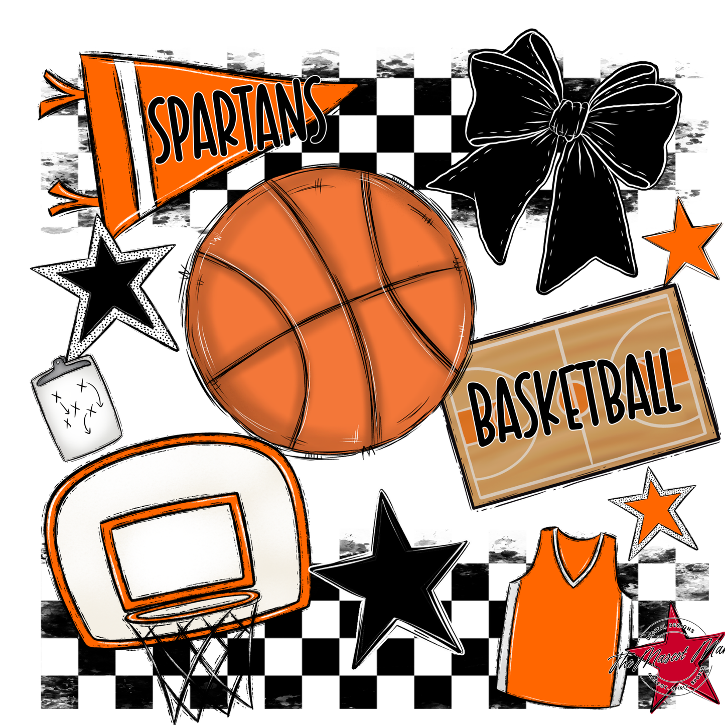 Spartans Checkers Basketball Spirit Design-Orange