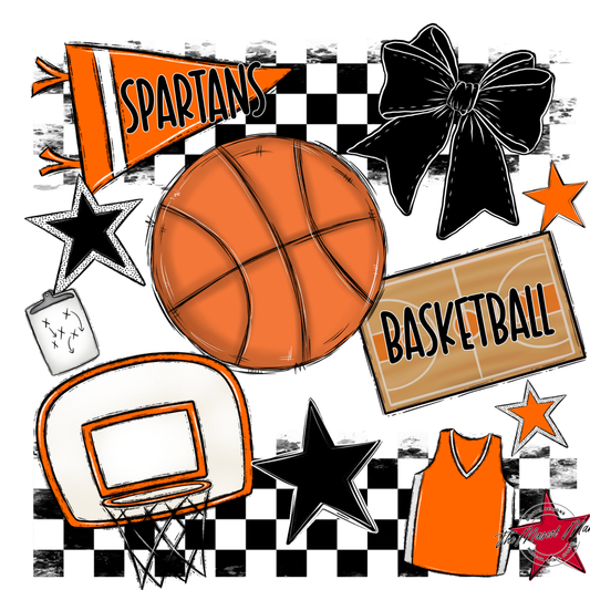 Spartans Checkers Basketball Spirit Design-Orange