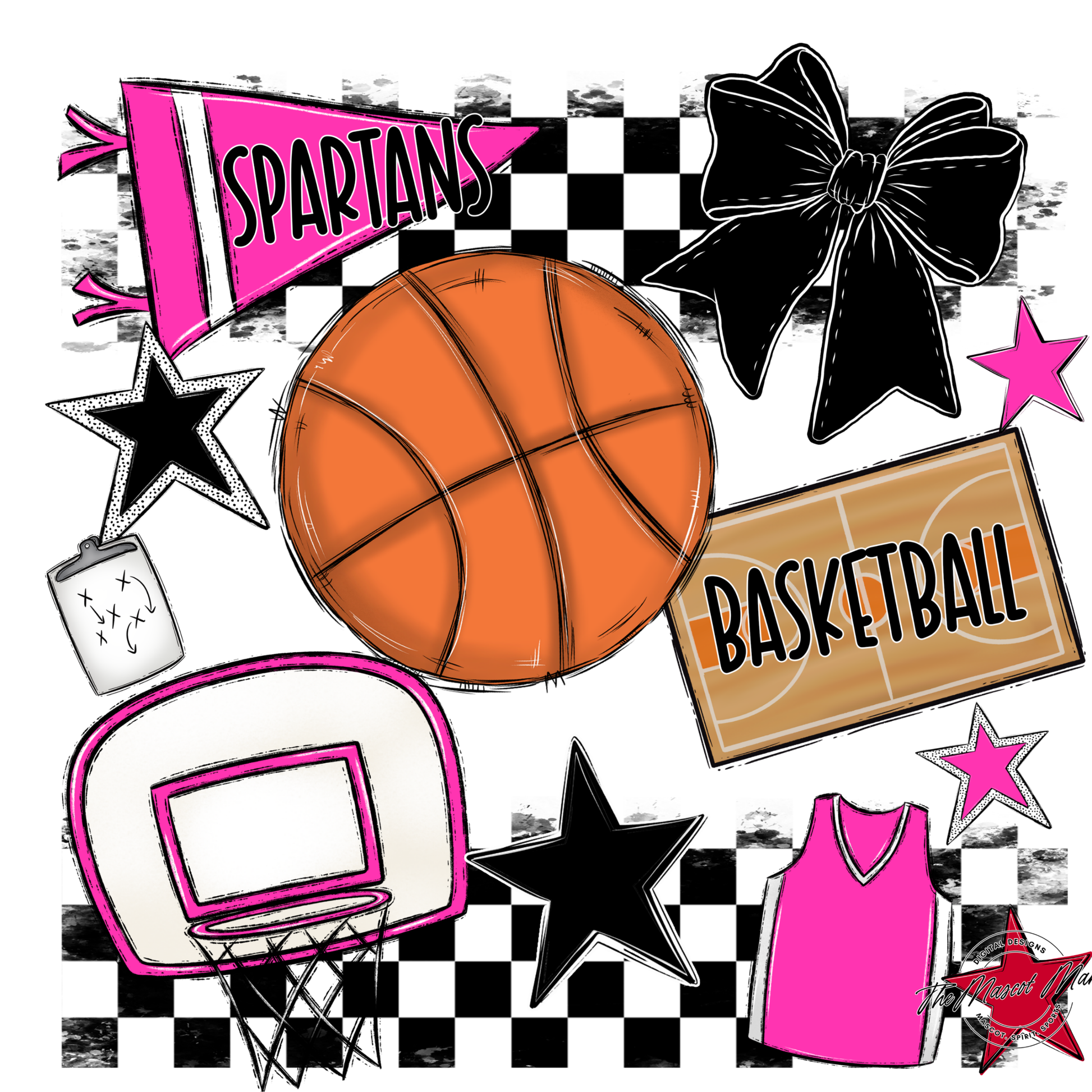 Spartans Checkers Basketball Spirit Design-Pink